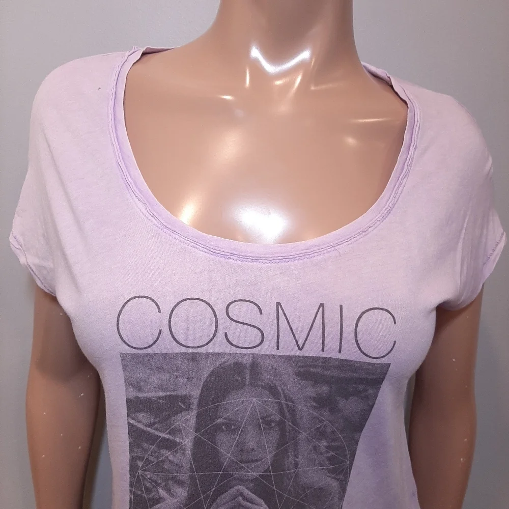 TALULA Aritzia Burnout Graphic Tee Cosmic Communication Scoop Neck Festival